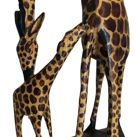 Handcrafted Wooden Giraffe & Baby Sculpture 12" - Picture 11 of 14